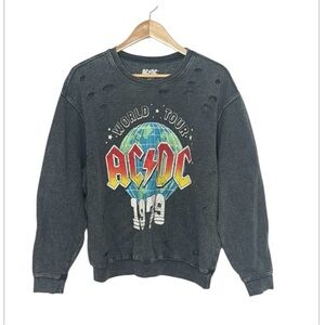 AC/DC Gray Graphic Sweatshirt “World Tour” With Holes Size 1X/2X
